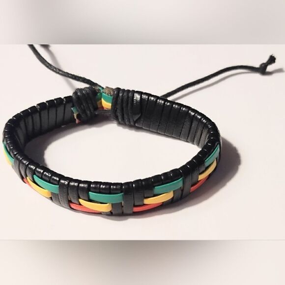 Men's bracelet leather braided black new d69 - Picture 1 of 1